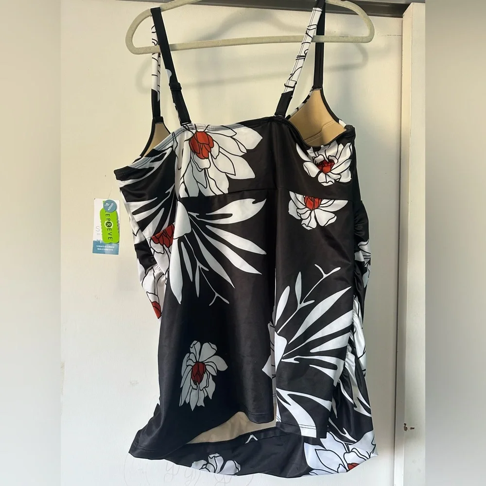 Lane Bryant Cacique Floral Black and White Swimsuit Top 42DDD - Picture 6 of 6